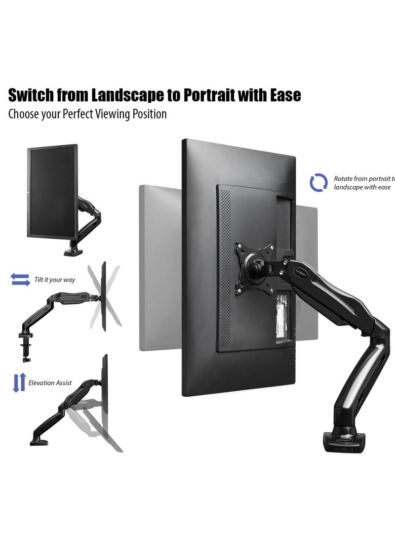 Height-Assisted Full Motion Single PC Monitor Arm Desktop Clamp Mount for 17-27in Adjustable Screens,75 to 100mm (MX150) - Image 5