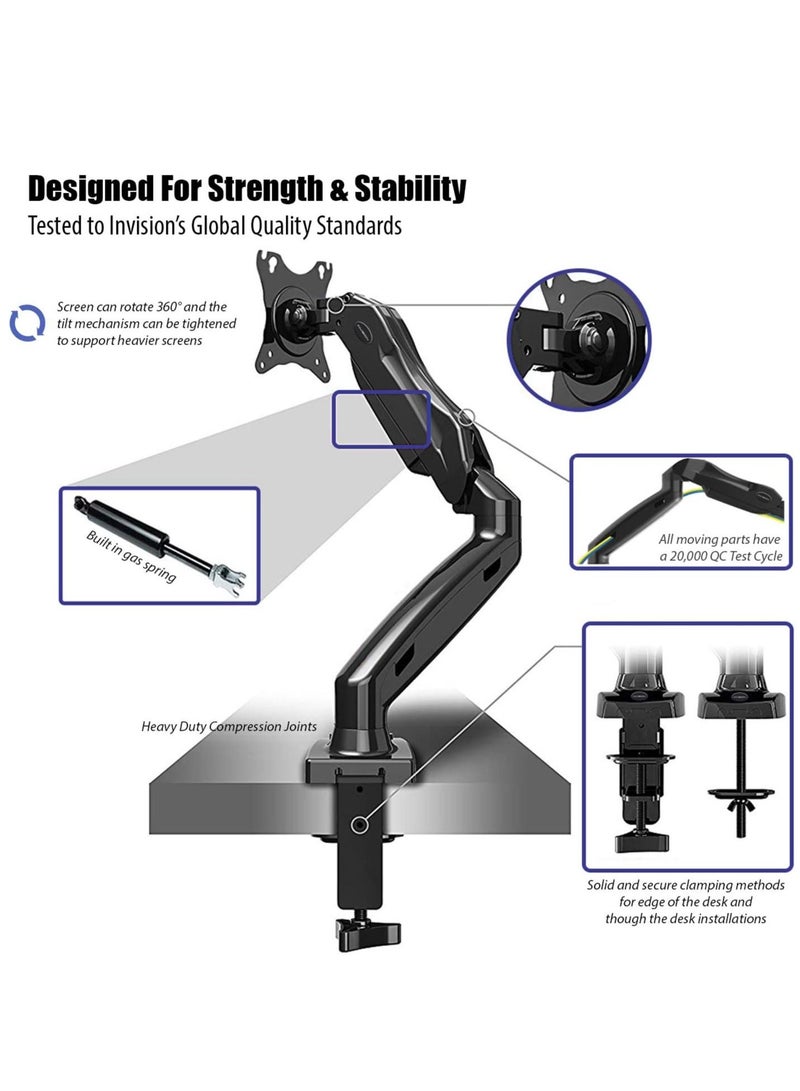 Height-Assisted Full Motion Single PC Monitor Arm Desktop Clamp Mount for 17-27in Adjustable Screens,75 to 100mm (MX150) - Image 3