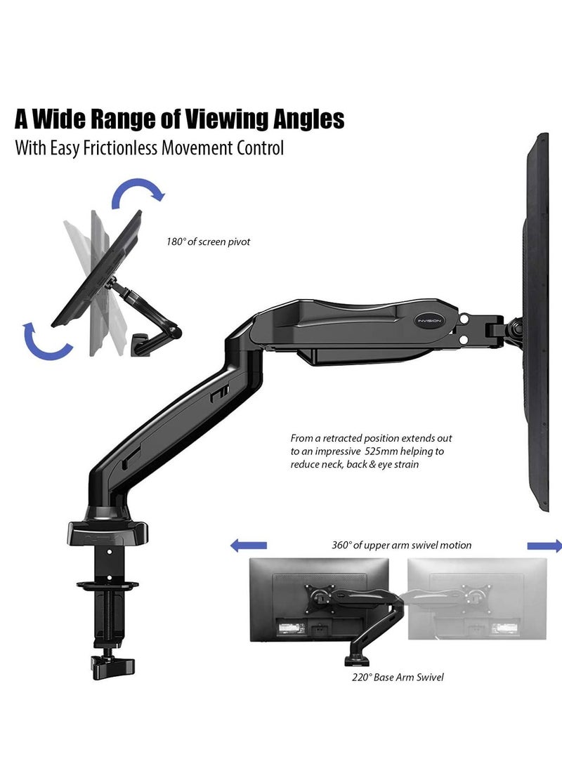 Height-Assisted Full Motion Single PC Monitor Arm Desktop Clamp Mount for 17-27in Adjustable Screens,75 to 100mm (MX150) - Image 2
