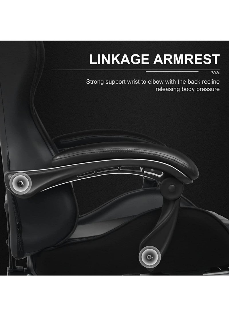 HotsUAE - Gaming Chair Computer Chair, High Back Esports Chair, Ergonomic Large Angle Tilt and Height Adjustment Game Chair, with Neck Pillow Waist and Leg Support 122x64x64 cm Black Leather - Image 1