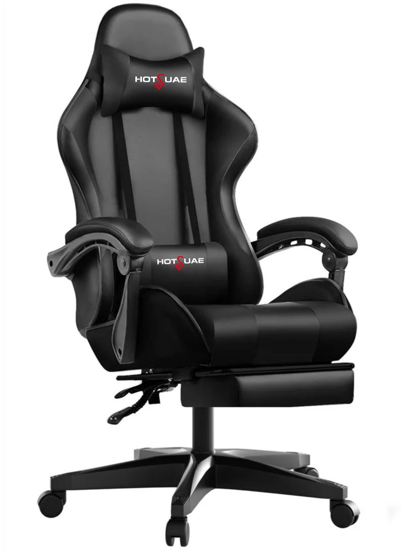 HotsUAE - Gaming Chair Computer Chair, High Back Esports Chair, Ergonomic Large Angle Tilt and Height Adjustment Game Chair, with Neck Pillow Waist and Leg Support 122x64x64 cm Black Leather - Image 1