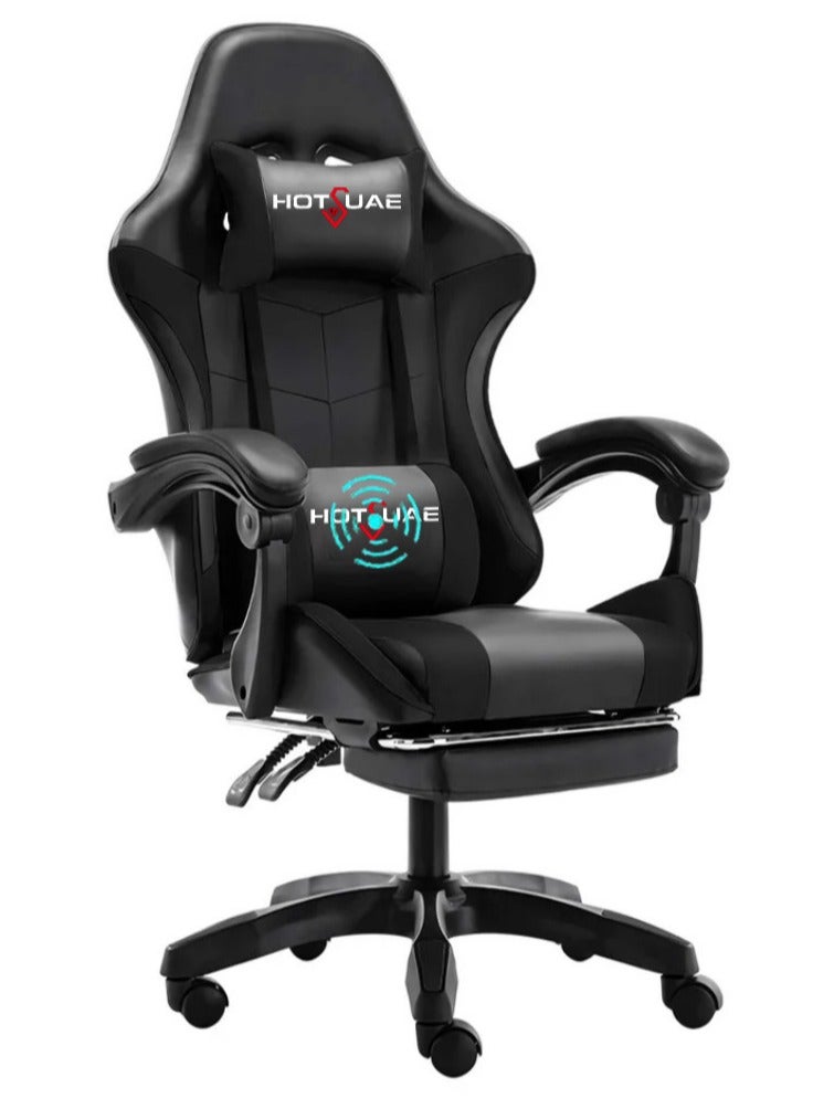 HotsUAE Gaming Chair with Massage Computer Chair, High Back Esports Chair, Ergonomic Large Angle Tilt and Height Adjustment Game Chair, with Neck Pillow Waist and Leg Support 122x64x64 cm Black Leather - Image 1