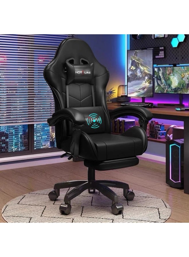HotsUAE Gaming Chair with Massage Computer Chair, High Back Esports Chair, Ergonomic Large Angle Tilt and Height Adjustment Game Chair, with Neck Pillow Waist and Leg Support 122x64x64 cm Black Leather - Image 1
