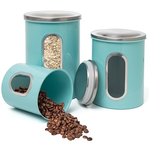 Mixpresso 3-Piece Black Canisters Sets For The Kitchen, Airtight Canister Set With See Through Window, Storage Jars for Coffee Container, Tea Organizer & Sugar Canister, Black Kitchen Canisters - Image 1
