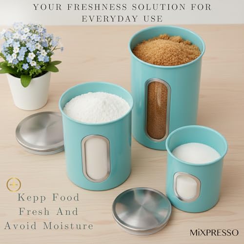 Mixpresso 3-Piece Black Canisters Sets For The Kitchen, Airtight Canister Set With See Through Window, Storage Jars for Coffee Container, Tea Organizer & Sugar Canister, Black Kitchen Canisters - Image 5