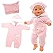 Miunana Baby Doll Clothes 14 to 16 Inch Doll Pink Jumpsuit Hooded Outfits with Cap Handmade Rompers Clothing Set - Image 2