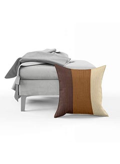 BLUE GRASS BLUE GRASS Designer 3 Striped Dupion Silk Cushion Cover Coffee Set Of 5 20X20 Inches 200 TC  - Image 3