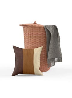 BLUE GRASS BLUE GRASS Designer 3 Striped Dupion Silk Cushion Cover Coffee Set Of 5 20X20 Inches 200 TC  - Image 4