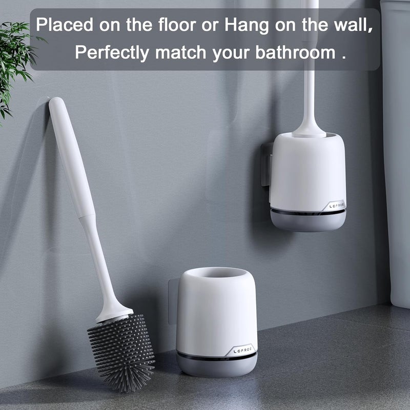 Lefree Silicone Toilet Brush and Holder, Bathroom Cleaner Brush Set, Non-Slip Handle Toilet Bowl Brush with TPR Soft Bristle, Wall Mounted/Floor Standing - Image 5
