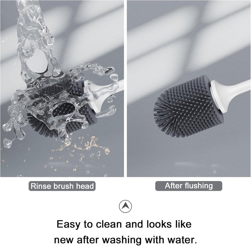 Lefree Silicone Toilet Brush and Holder, Bathroom Cleaner Brush Set, Non-Slip Handle Toilet Bowl Brush with TPR Soft Bristle, Wall Mounted/Floor Standing - Image 3
