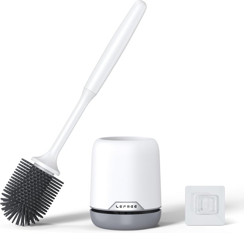 Lefree Silicone Toilet Brush and Holder, Bathroom Cleaner Brush Set, Non-Slip Handle Toilet Bowl Brush with TPR Soft Bristle, Wall Mounted/Floor Standing - Image 1