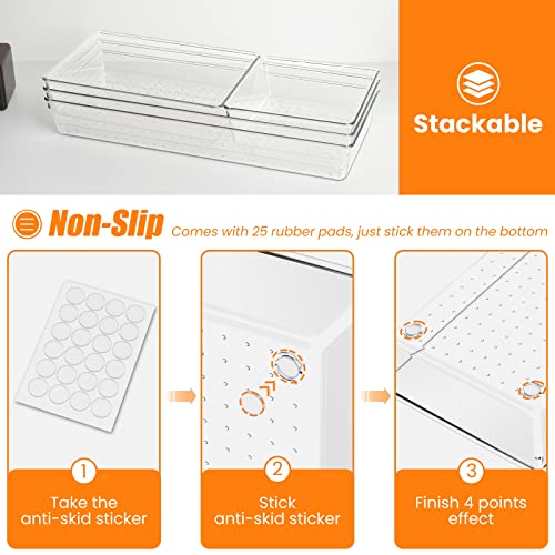 Criusia 6 Pcs Large Size Clear Drawer Organizer Set, Acrylic Non Slip Non Cracking Kitchen Drawer Storage Tray Divider, Multifunctional Storage for Cosmetics, Bathroom, Tools, Kitchen and Office - Image 3