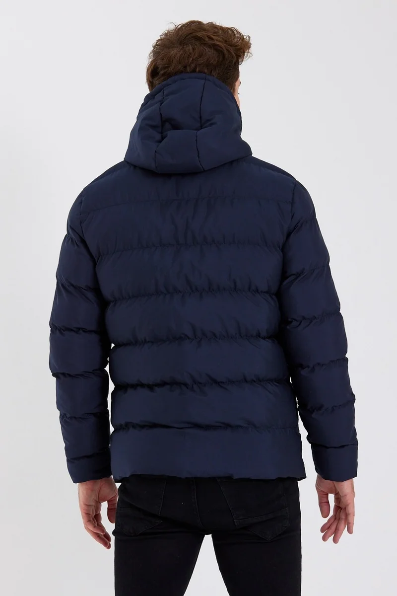 Sivaist New Season Men's Navy Blue Water and Windproof Hooded Thick Furry Puffer Coat & Jacket