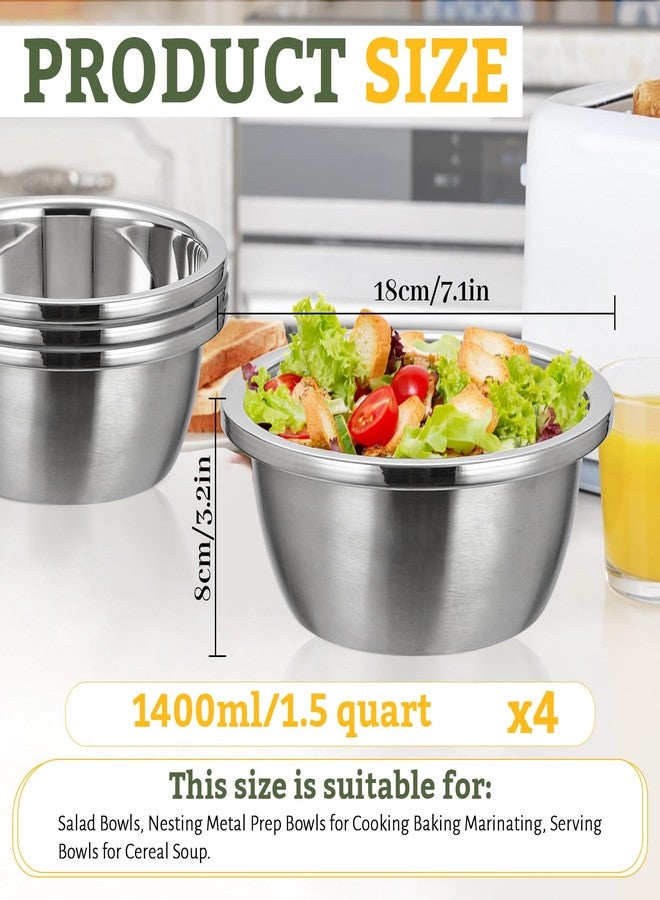 Realand Stainless Steel Bowl Set of 4, Thicker 18/8 Stainless Salad Mixing Bowls 1.5 Quart, Nesting Metal Prep Bowls for Cooking Baking Marinating Cereal Soup - Image 2