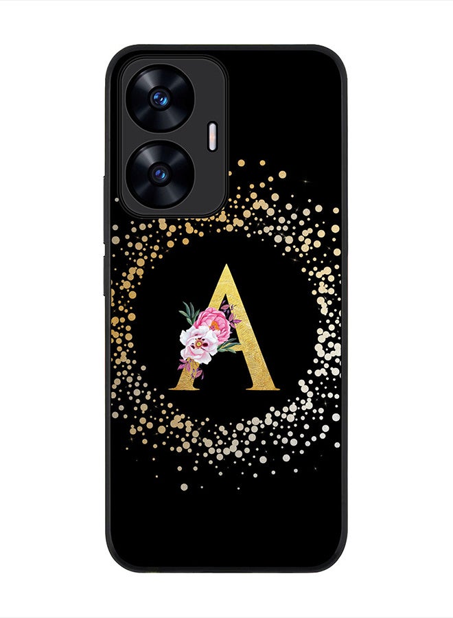 Stylizedd Cover for Realme C55 4G Case , Rugged Black Slim fit Thin Protective Phone Cases -  Custom Monogram Initial Letter Floral Pattern Alphabet - A (Black) - Image 1