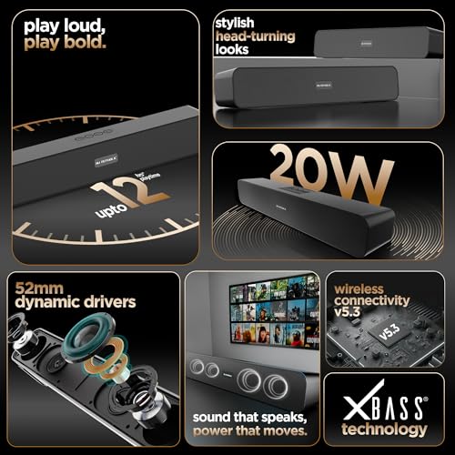 Nu Republic Soundbar 20 Bluetooth Soundbar with X-Bass Technology, 52mm Dynamic Drivers, Upto 12 Hrs Playtime, 20 W Output, Aux/USB Port (5.0 Channel) (Black) - Image 3