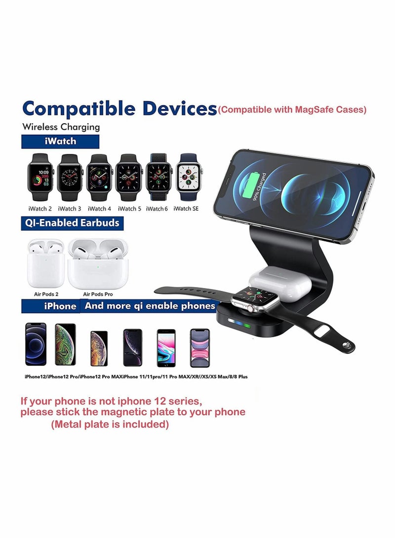 Captaintech Wireless Charger, 3 in 1 Wireless Charging Station Magnetic Qi Certified Fast Charging Stand for 13/13 Pro/13 Pro Max/13 mini/12/12 Pro Max/11/X, for iWatch SE/6/5/4/3/2(with Adapter) - Image 2