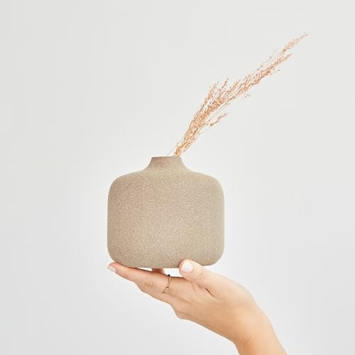Amarcado Small Ceramic Vase for Pampas Grass or Flowers - Minimalist Home Decor - Round Boho Pampas Grass Vase - Flower Vase for Coffee Table - Modern Vase for Centerpiece Table Decorations - Image 4