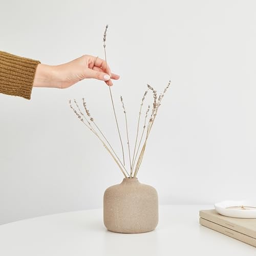 Amarcado Small Ceramic Vase for Pampas Grass or Flowers - Minimalist Home Decor - Round Boho Pampas Grass Vase - Flower Vase for Coffee Table - Modern Vase for Centerpiece Table Decorations - Image 5