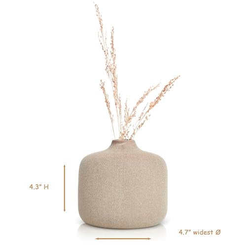 Amarcado Small Ceramic Vase for Pampas Grass or Flowers - Minimalist Home Decor - Round Boho Pampas Grass Vase - Flower Vase for Coffee Table - Modern Vase for Centerpiece Table Decorations - Image 2