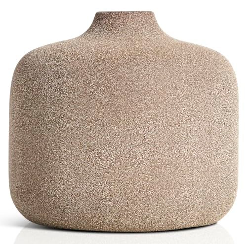 Amarcado Small Ceramic Vase for Pampas Grass or Flowers - Minimalist Home Decor - Round Boho Pampas Grass Vase - Flower Vase for Coffee Table - Modern Vase for Centerpiece Table Decorations - Image 1