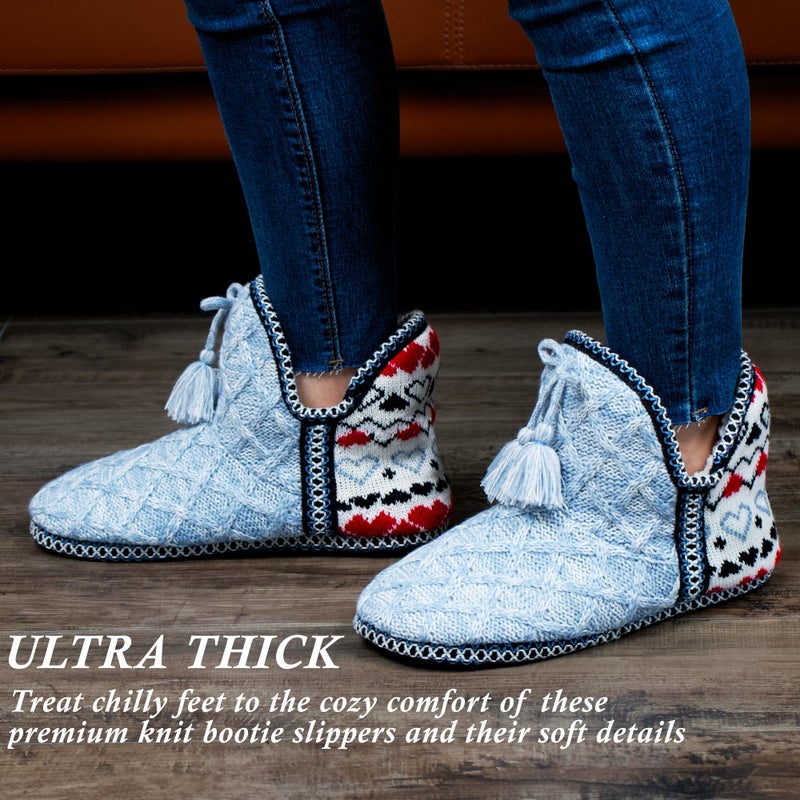 Cozylook Women's Bootie Slippers Cozy House Shoes with Memory Foam Plush Fleece Lining Indoor/Outdoor Anti-Slip Sole Warm Fuzzy Ankle Boots for Winter Comfort Blue Adult Size 7-8 - Image 4