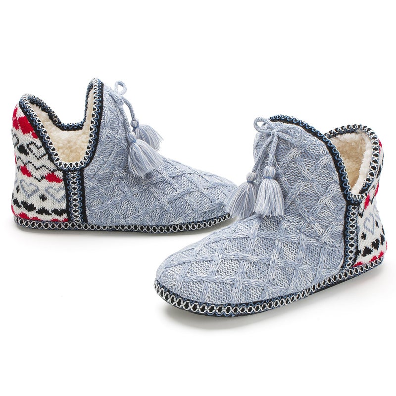 Cozylook Women's Bootie Slippers Cozy House Shoes with Memory Foam Plush Fleece Lining Indoor/Outdoor Anti-Slip Sole Warm Fuzzy Ankle Boots for Winter Comfort Blue Adult Size 7-8 - Image 1