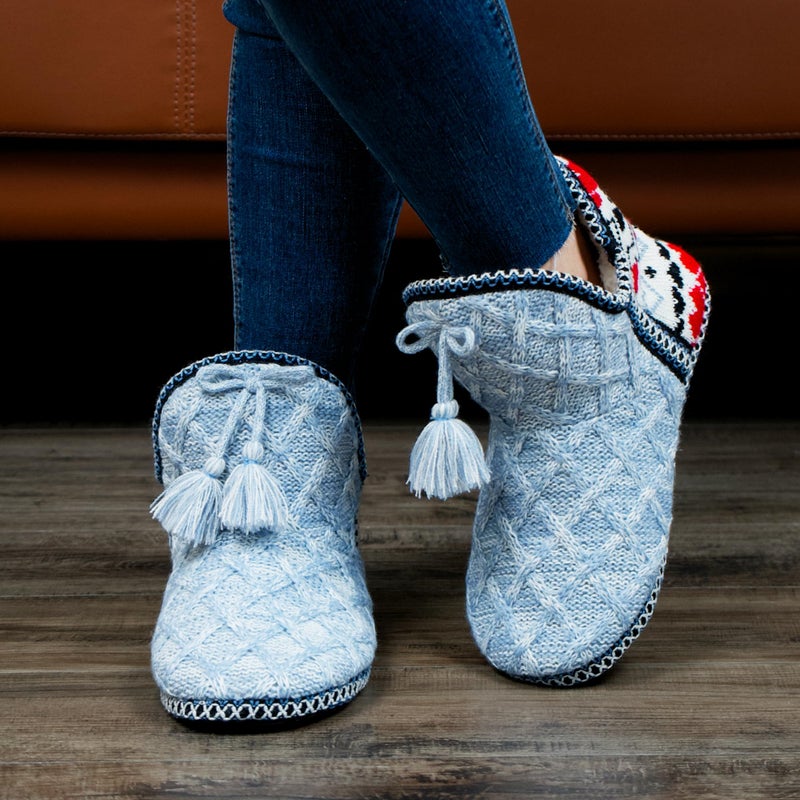 Cozylook Women's Bootie Slippers Cozy House Shoes with Memory Foam Plush Fleece Lining Indoor/Outdoor Anti-Slip Sole Warm Fuzzy Ankle Boots for Winter Comfort Blue Adult Size 7-8 - Image 2