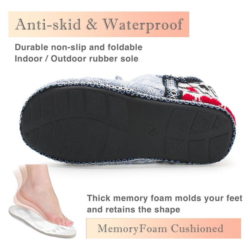 Cozylook Women's Bootie Slippers Cozy House Shoes with Memory Foam Plush Fleece Lining Indoor/Outdoor Anti-Slip Sole Warm Fuzzy Ankle Boots for Winter Comfort Blue Adult Size 7-8 - Image 3