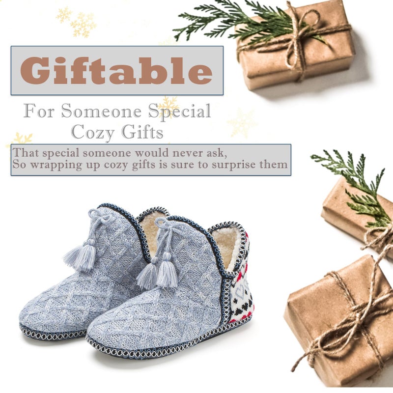 Cozylook Women's Bootie Slippers Cozy House Shoes with Memory Foam Plush Fleece Lining Indoor/Outdoor Anti-Slip Sole Warm Fuzzy Ankle Boots for Winter Comfort Blue Adult Size 7-8 - Image 5