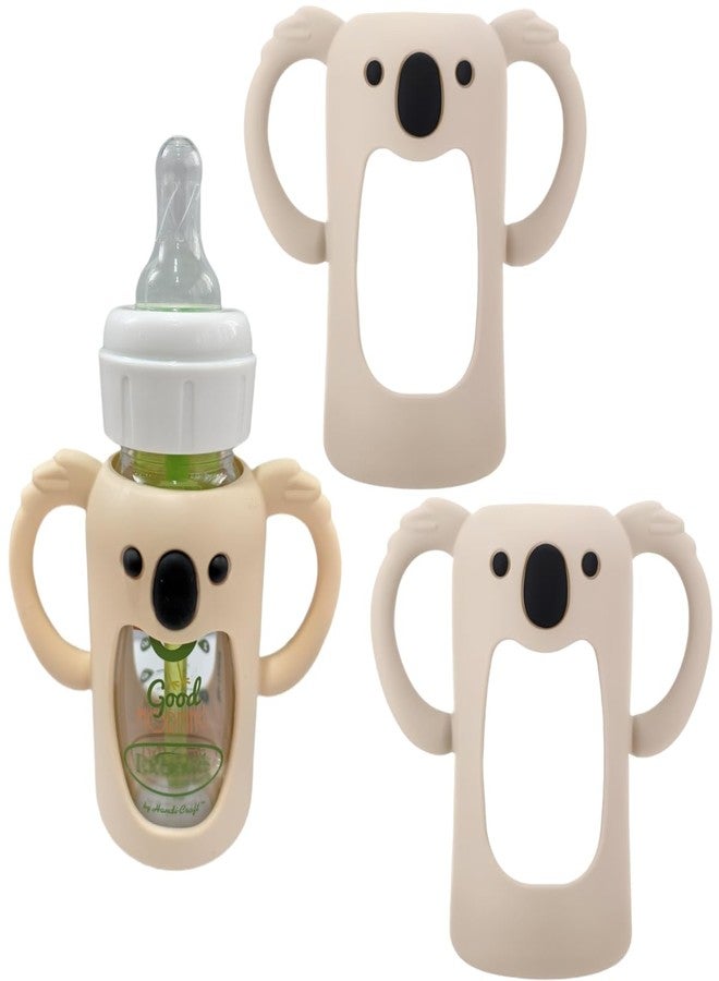 Frezonika 2 Pcs Silicone Sleeve Compatible with Dr. Brown Narrow Glass Baby Bottle 4 oz/120 mL, Cute Koalas Shape Drop Protection Sleeves with Silicone Handles (2 Beige, 4 Ounce) - Image 1