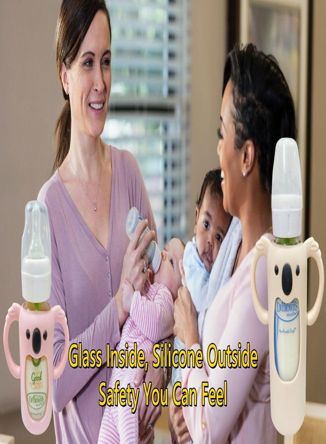 Frezonika 2 Pcs Silicone Sleeve Compatible with Dr. Brown Narrow Glass Baby Bottle 4 oz/120 mL, Cute Koalas Shape Drop Protection Sleeves with Silicone Handles (2 Beige, 4 Ounce) - Image 4