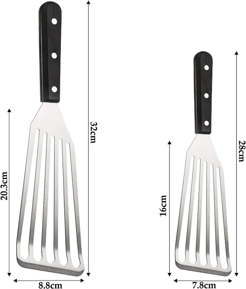 Ramkuwar 2 pcs Fish Spatula with Curved Stainless Steel Blade Thin and Flexible Slotted Kitchen Turner Spatulas with Full Tang Handle Metal Flipper for Flipping Fish Egg Pancake Turner Small+Big - Image 2