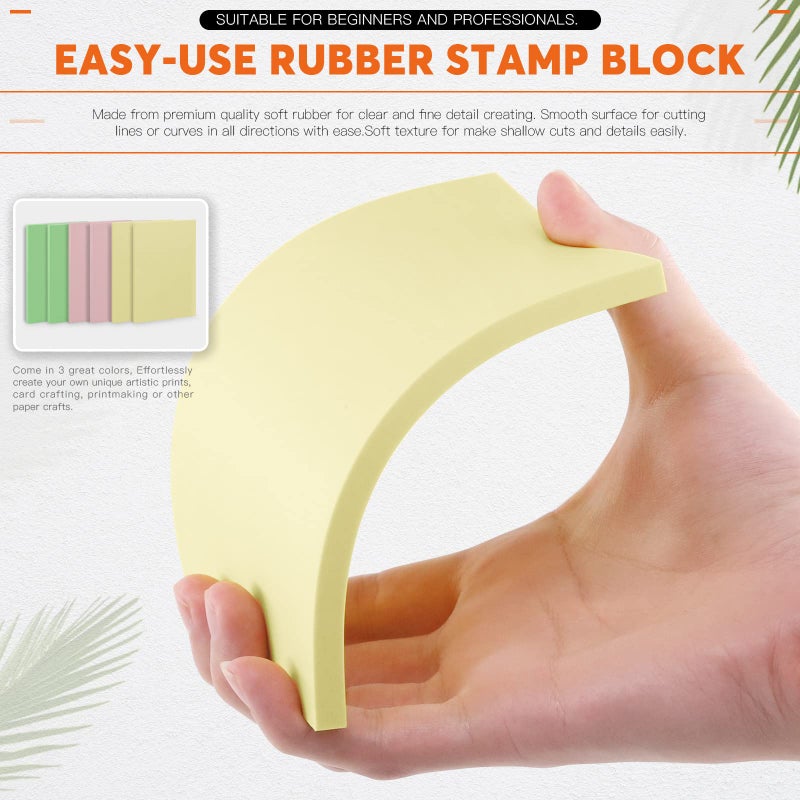 Rustark 13Pcs Rubber Stamp Making Kit with Stamp Block, Rubber Brayer Roller,Rubber and Wood Carving Cutting Tool, Block Printing Starter Tool Kit for Inking Blocks Carving and Printmaking - Image 3