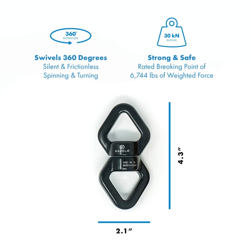 Harkla Swing Swivel (30 kN, 6,744 lbs Rated Breaking Point) - Rotational Device for Swing or Aerial Rig - Frictionless 360 Degree Eye to Eye Swivel - Image 3