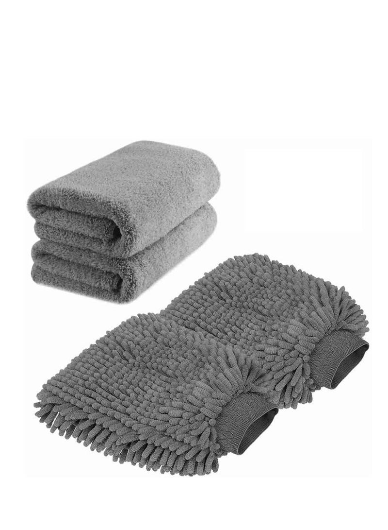 Zikra 2 Pack Car Wash Mitt Scratch-Free Chenille Microfiber Double Sided Washing Mitts Dual Sided Cleaning Gloves for Dirt  Bugs Sponge Cloths for Cars Home Furniture Trucks Boats - Image 1