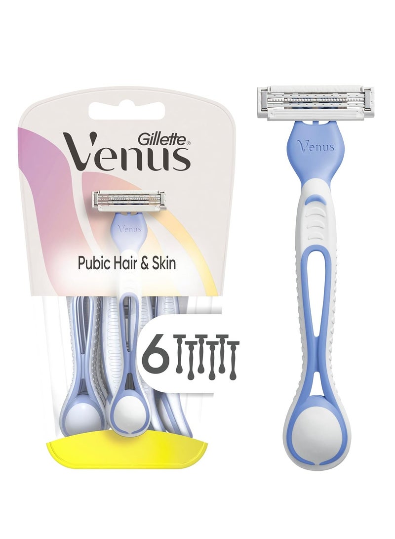 Gillette شفرات حلاقة جيليت فينوس النسائية القابلة للتصرف لشعر العانة والبشرة، شفرات البيكيني للنساء، 6 قطع - Image 4
