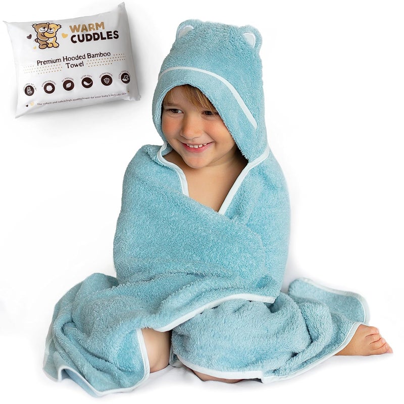 Warm Cuddles منشفة أطفال فاخرة مع غطاء رأس - منشفة استحمام ناعمة للغاية مصنوعة من رايون البامبو (أزرق) - Image 1