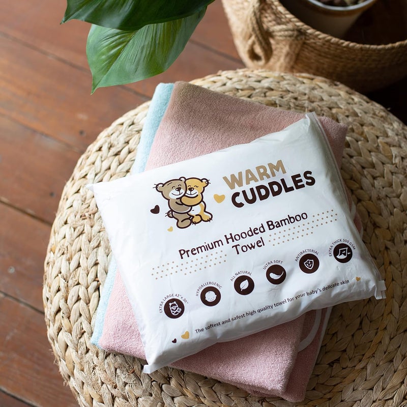Warm Cuddles منشفة أطفال فاخرة مع غطاء رأس - منشفة استحمام ناعمة للغاية مصنوعة من رايون البامبو (أزرق) - Image 5