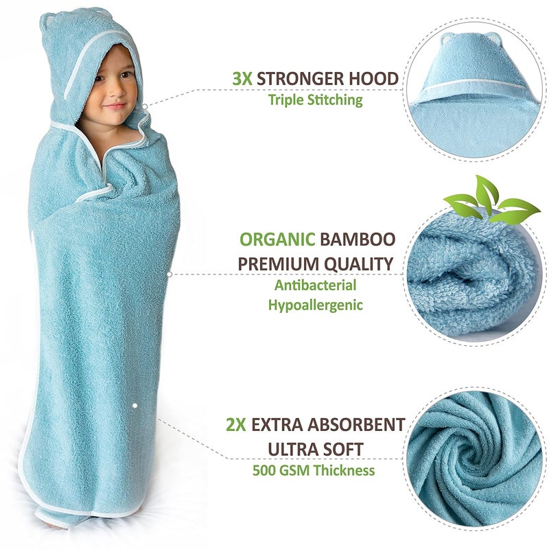Warm Cuddles منشفة أطفال فاخرة مع غطاء رأس - منشفة استحمام ناعمة للغاية مصنوعة من رايون البامبو (أزرق) - Image 2