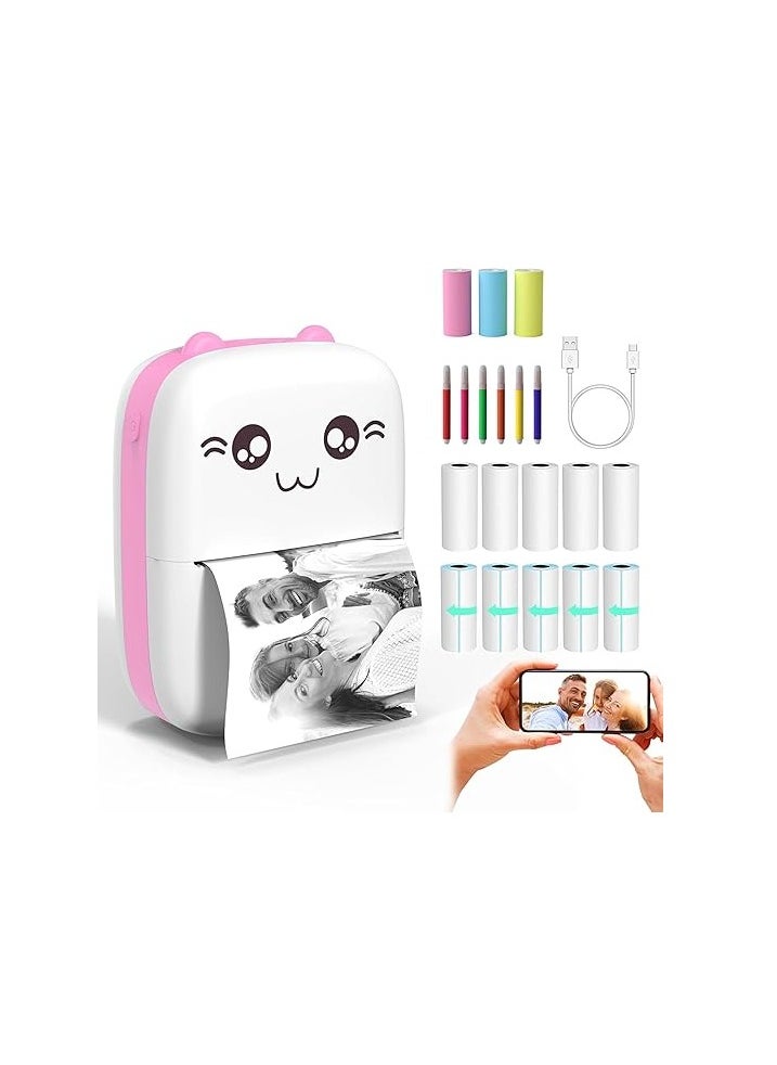 Spaceshoop Portable Mini Printer, Mini Pocket Printer, Thermal Photo Printer for Scrapbooking Text Memo Notes Office Receipts Printing Inkless Pink  - Image 1