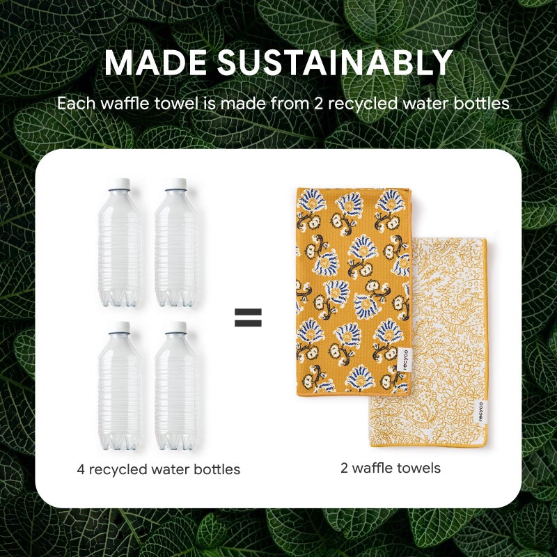 RECYCO Waffle Kitchen Towel Set of 2 - Quick Dry Microfiber Sustainable Dish Towels - Ultra Absorbent Reusable Cleaning Tea Towels - Lightweight Hand Towels,16â€x 28â€, Marigold Mosaic - Image 5