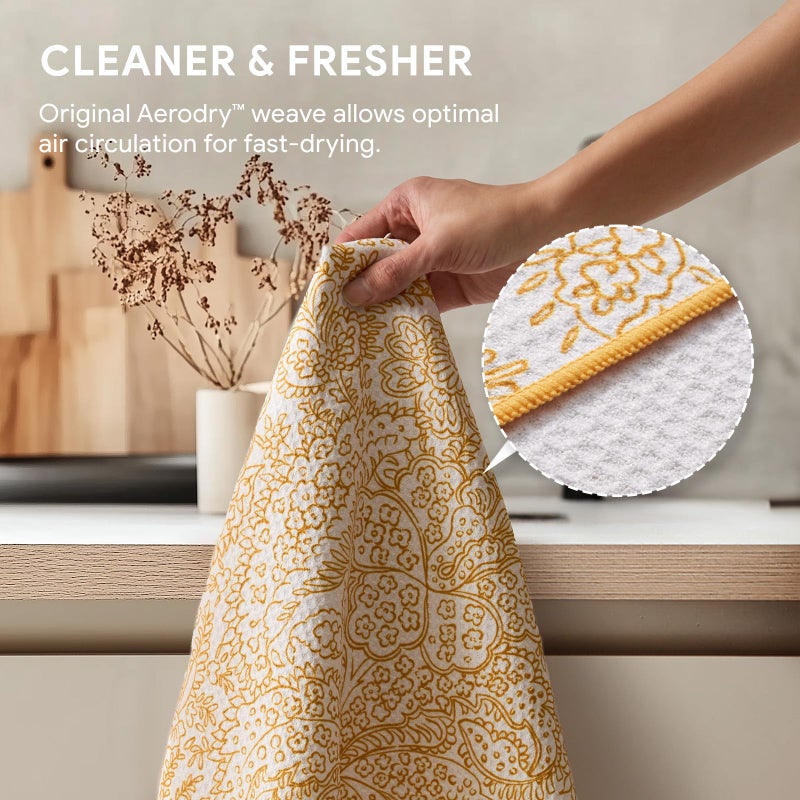 RECYCO Waffle Kitchen Towel Set of 2 - Quick Dry Microfiber Sustainable Dish Towels - Ultra Absorbent Reusable Cleaning Tea Towels - Lightweight Hand Towels,16â€x 28â€, Marigold Mosaic - Image 4