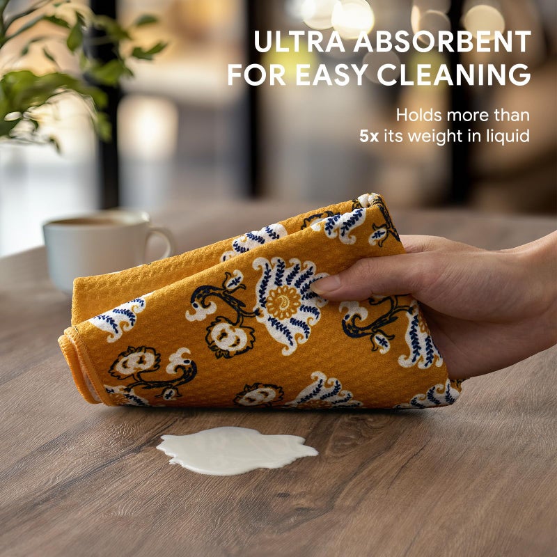 RECYCO Waffle Kitchen Towel Set of 2 - Quick Dry Microfiber Sustainable Dish Towels - Ultra Absorbent Reusable Cleaning Tea Towels - Lightweight Hand Towels,16â€x 28â€, Marigold Mosaic - Image 3