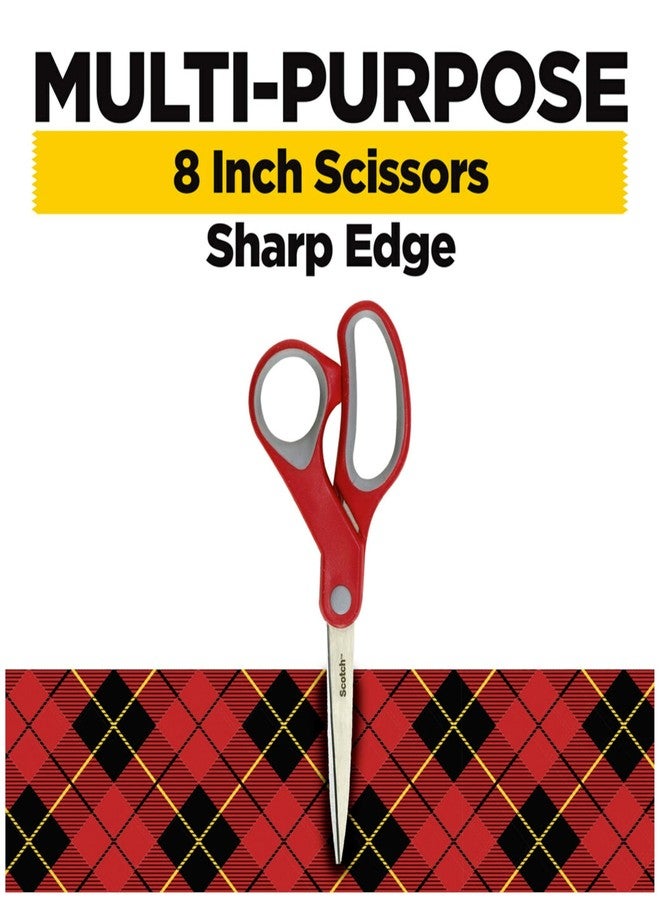 Scotch Multi-Purpose Stainless Steel Scissors, 8 Inches, Red & Gray, Great for Home, School and Office - Image 2