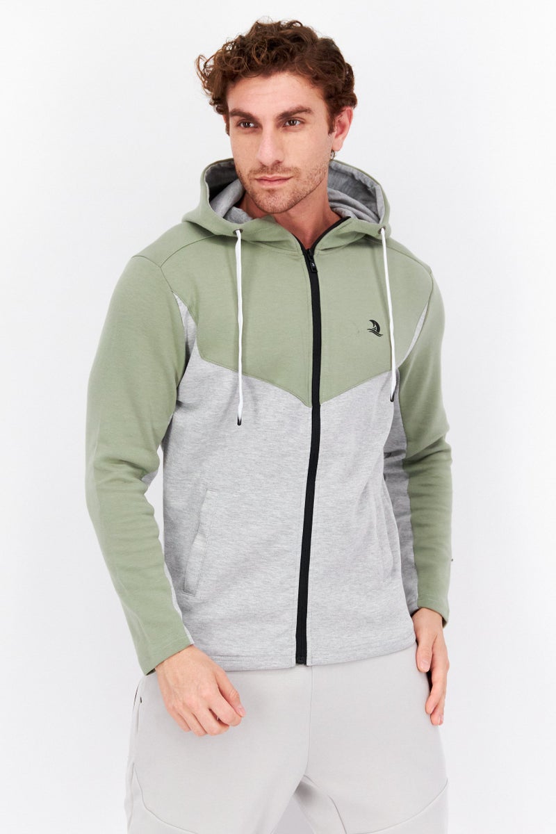 Nordland هودي رياضي رجال طويل الأكمام مناسب في الهواء الطلق، زيتوني/رمادي - Image 1