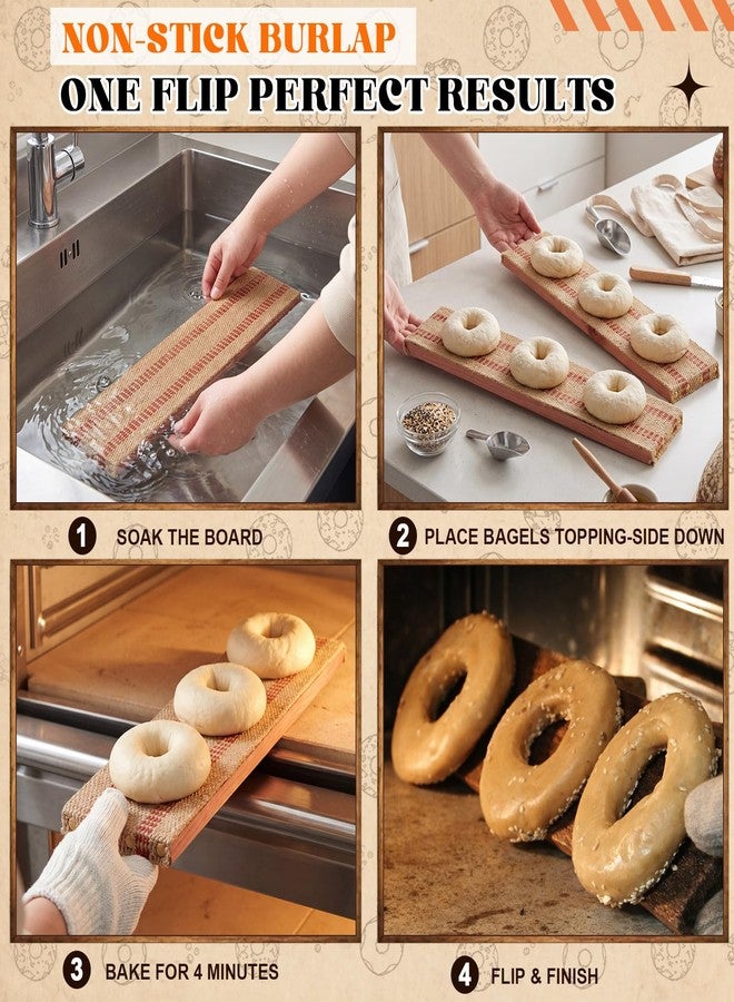 Sliner 3 Pcs Bagel Baking Boards 15.7 x 3.5 x 0.8" Cedar Pine Wood with Burlap Essential Baking Tools Food Grade for Toasting a Beautiful Even Bagel Crust Home Bakers Gift - Image 3