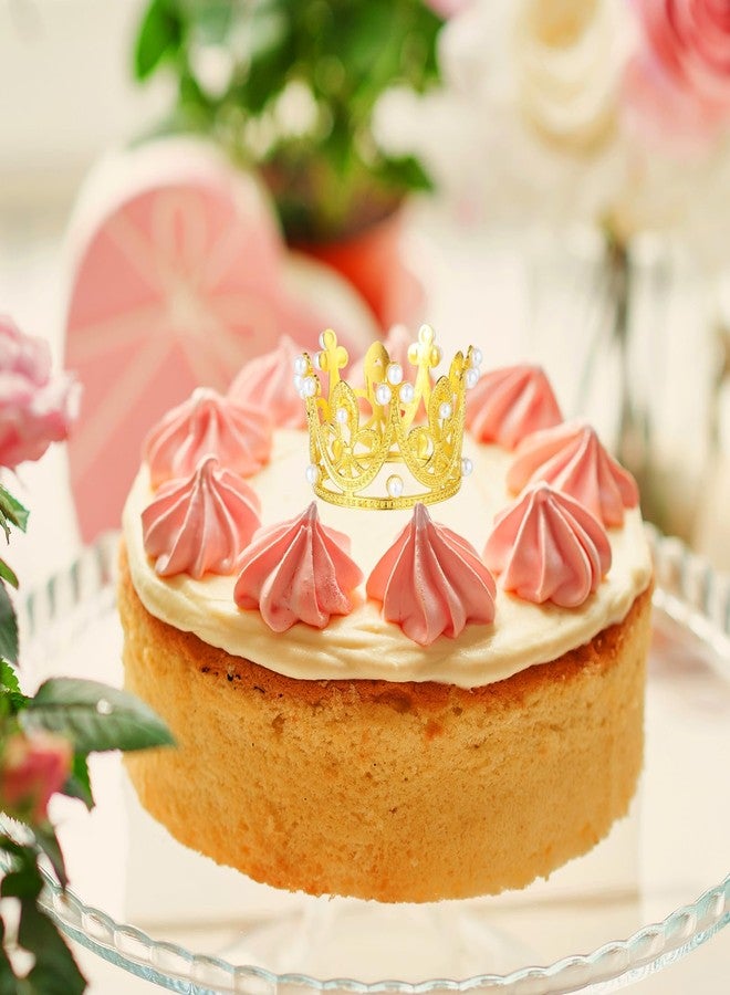 Apausvcm 4 Pcs Crown Cake Topper, Gold Mini Birthday Crown Crystal Pearl Vintage Small Tiara Baby Princess Kueen Cake Crowns for Flower Arrangements Birthday Wedding Party Decor (Gold) - Image 5