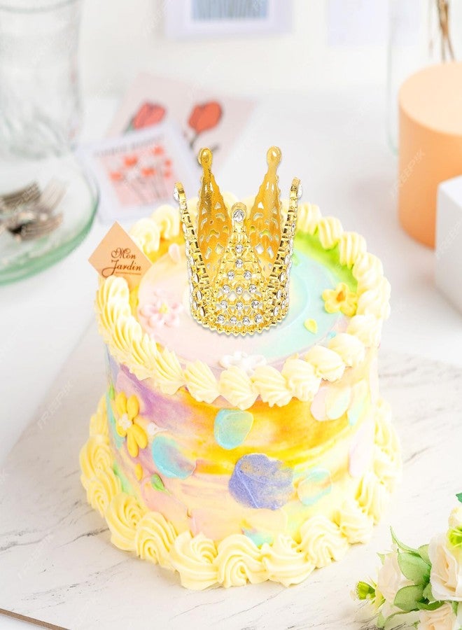 Apausvcm 4 Pcs Crown Cake Topper, Gold Mini Birthday Crown Crystal Pearl Vintage Small Tiara Baby Princess Kueen Cake Crowns for Flower Arrangements Birthday Wedding Party Decor (Gold) - Image 4