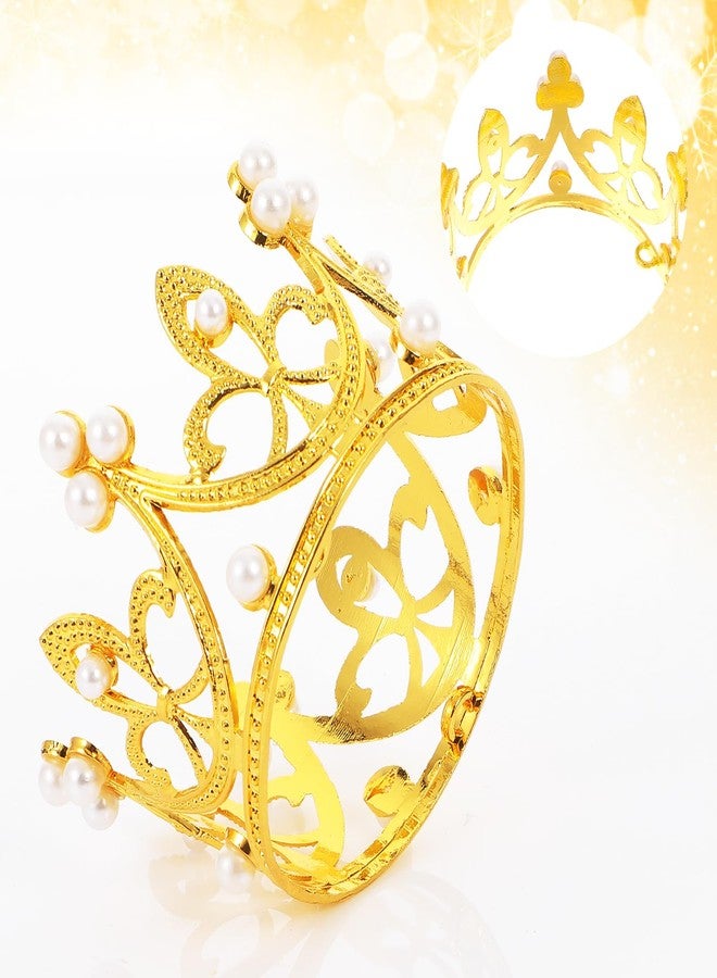 Apausvcm 4 Pcs Crown Cake Topper, Gold Mini Birthday Crown Crystal Pearl Vintage Small Tiara Baby Princess Kueen Cake Crowns for Flower Arrangements Birthday Wedding Party Decor (Gold) - Image 3